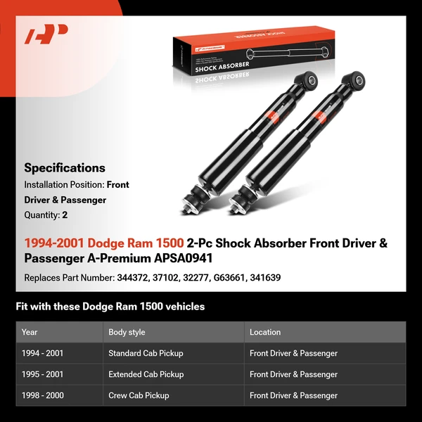 1994-2001 Dodge Ram 1500 2-Pc Shock Absorber Front Driver & Passenger A-Premium APSA0941