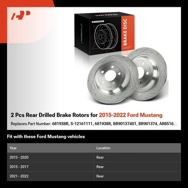 2 Pcs Rear Drilled Brake Rotors for 2015-2022 Ford Mustang