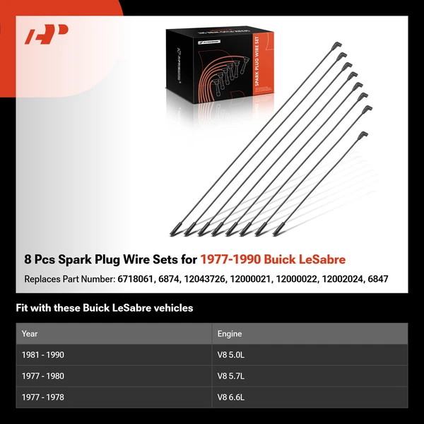 8 Pcs Spark Plug Wire Sets for 1977-1990 Buick LeSabre