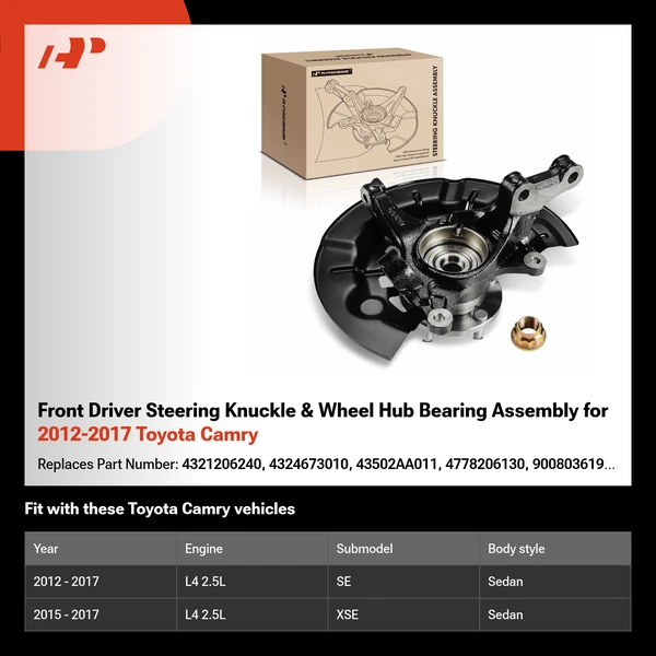 Front Driver Steering Knuckle & Wheel Hub Bearing Assembly for 2012-2017 Toyota Camry