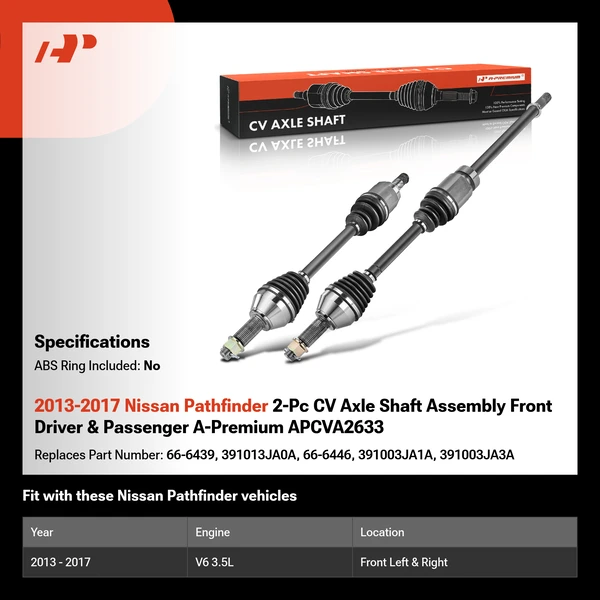 2013-2017 Nissan Pathfinder 2-Pc CV Axle Shaft Assembly Front Driver & Passenger A-Premium APCVA2633