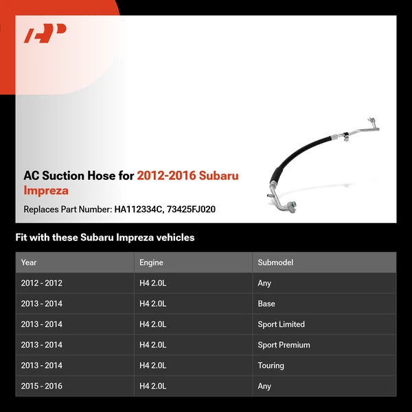 AC Suction Hose for 2012-2016 Subaru Impreza