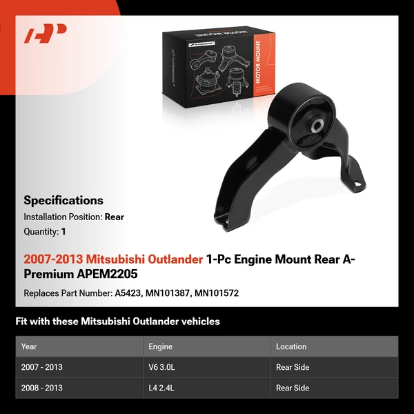 2007-2013 Mitsubishi Outlander 1-Pc Engine Mount Rear A-Premium APEM2205