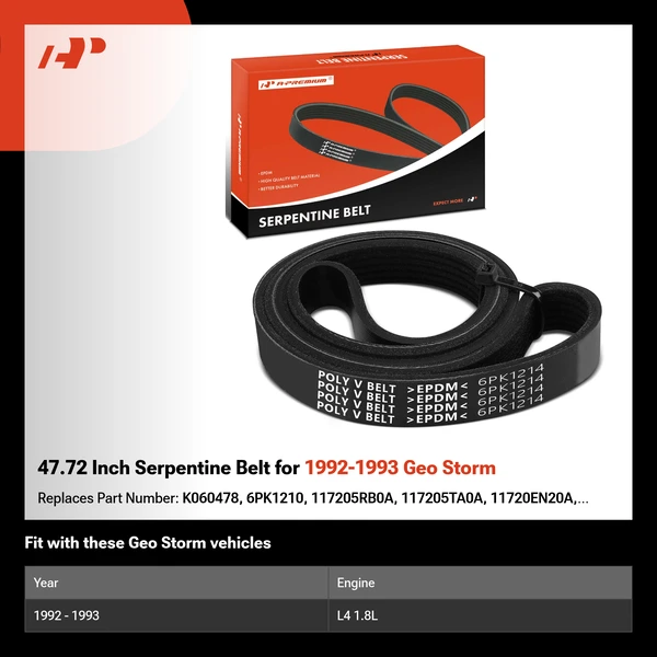 47.72 Inch Serpentine Belt for 1992-1993 Geo Storm