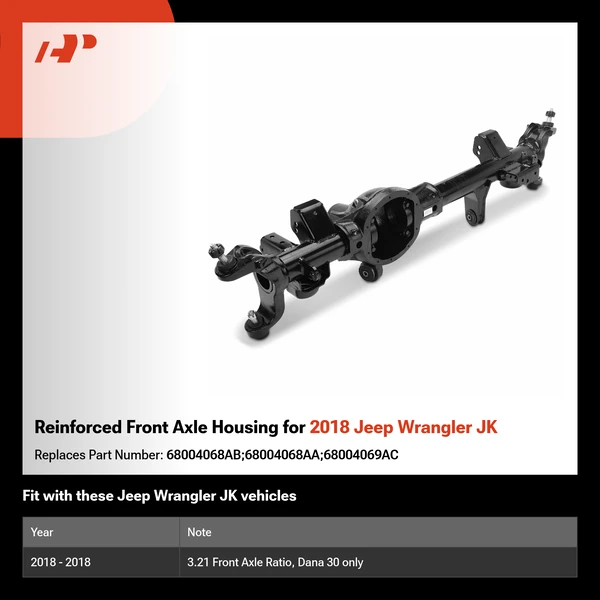 Reinforced Front Axle Housing for 2018 Jeep Wrangler JK