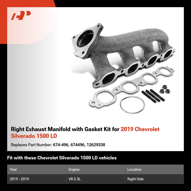Right Exhaust Manifold with Gasket Kit for 2019 Chevrolet Silverado 1500 LD