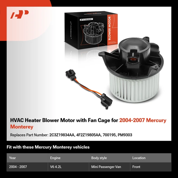 HVAC Heater Blower Motor with Fan Cage for 2004-2007 Mercury Monterey