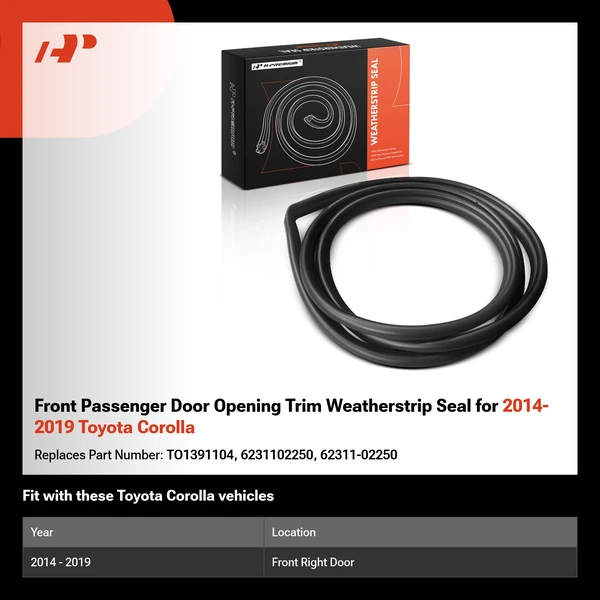 Front Passenger Door Opening Trim Weatherstrip Seal for 2014-2019 Toyota Corolla
