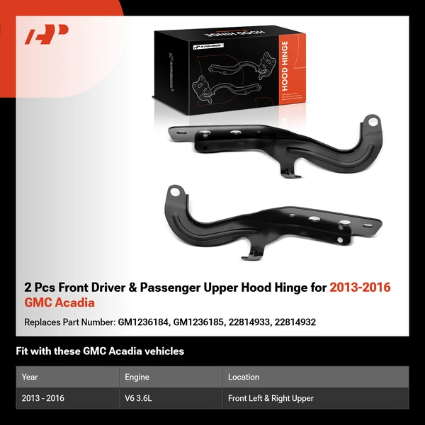 2 Pcs Front Driver & Passenger Upper Hood Hinge for 2013-2016 GMC Acadia