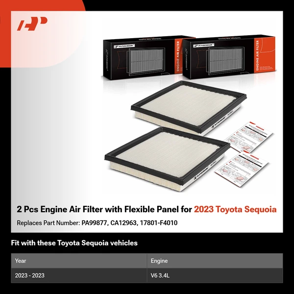 2 Pcs Engine Air Filter with Flexible Panel for 2023 Toyota Sequoia