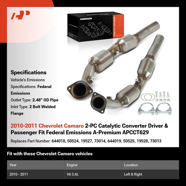 2010-2011 Chevrolet Camaro 2-PC Catalytic Converter Driver & Passenger Fit Federal Emissions A-Premium APCCT629
