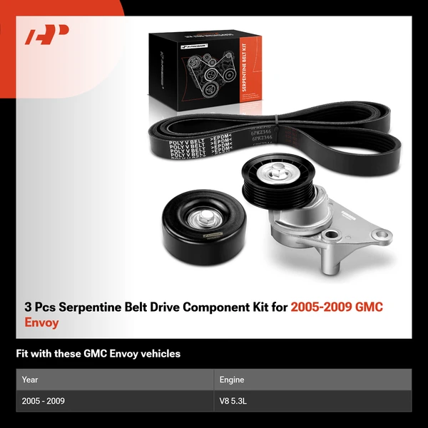 3 Pcs Serpentine Belt Drive Component Kit for 2005-2009 GMC Envoy