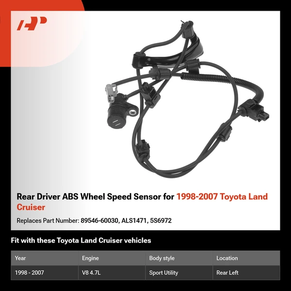 Rear Driver ABS Wheel Speed Sensor for 1998-2007 Toyota Land Cruiser