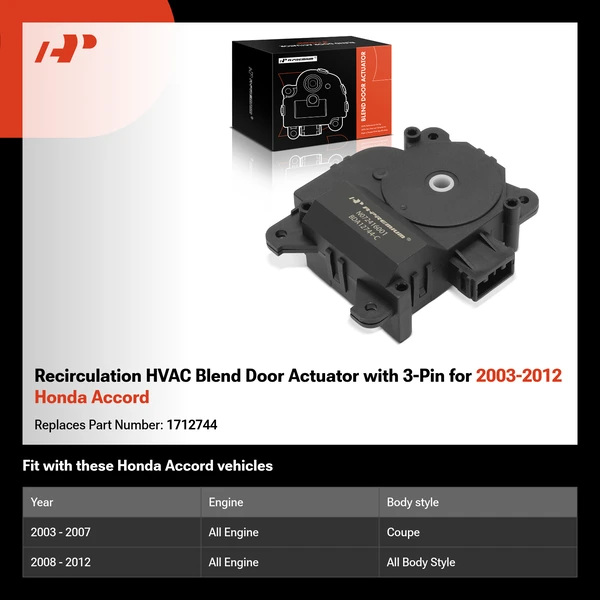 Recirculation HVAC Blend Door Actuator with 3-Pin for 2003-2012 Honda Accord