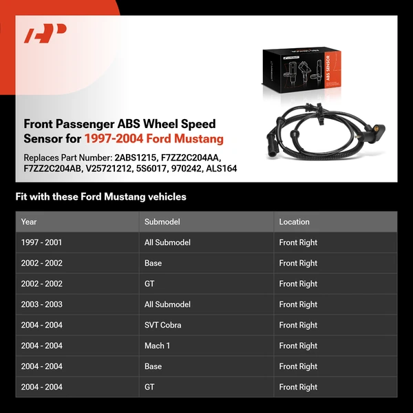 Front Passenger ABS Wheel Speed Sensor for 1997-2004 Ford Mustang