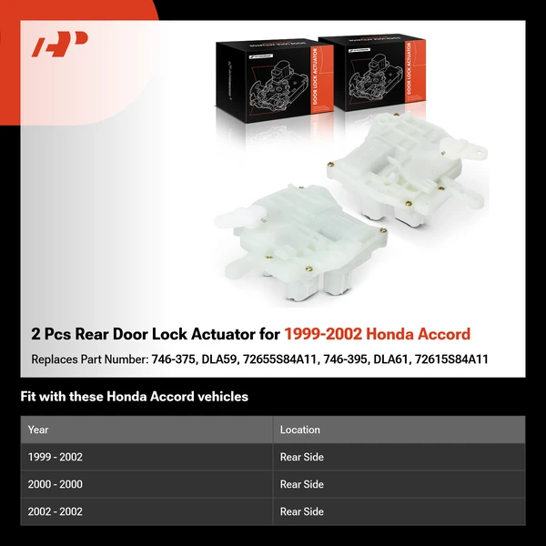 2 Pcs Rear Door Lock Actuator for 1999-2002 Honda Accord