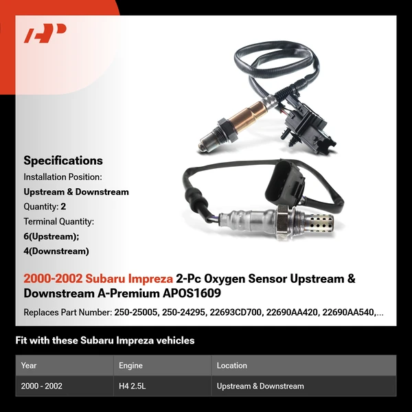 2000-2002 Subaru Impreza 2-Pc Oxygen Sensor Upstream & Downstream A-Premium APOS1609