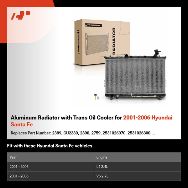 Aluminum Radiator with Trans Oil Cooler for 2001-2006 Hyundai Santa Fe