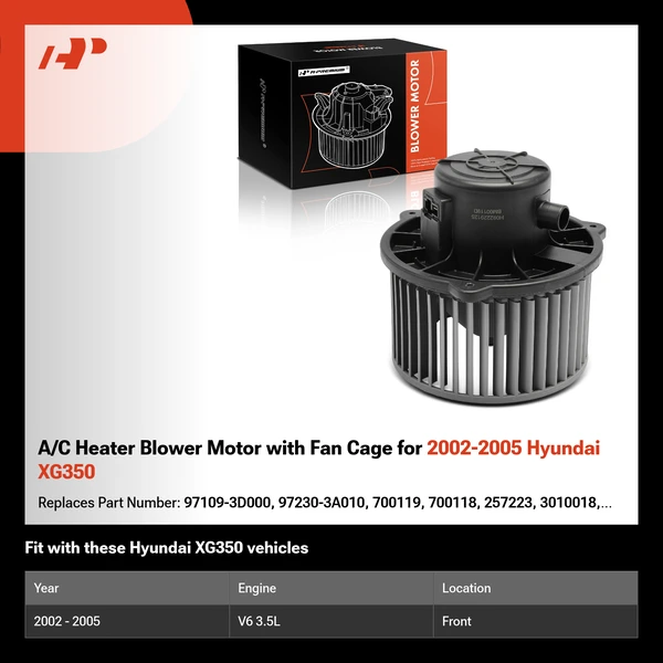 A/C Heater Blower Motor with Fan Cage for 2002-2005 Hyundai XG350
