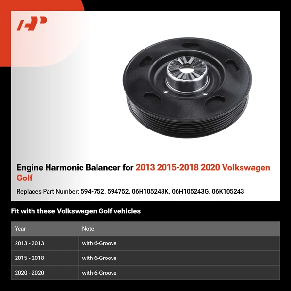 Engine Harmonic Balancer for 2013 2015-2018 2020 Volkswagen Golf