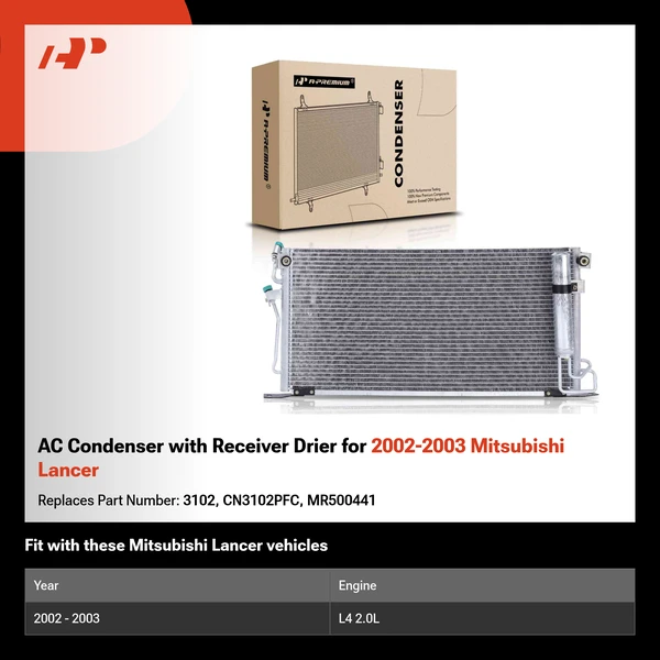 AC Condenser with Receiver Drier for 2002-2003 Mitsubishi Lancer