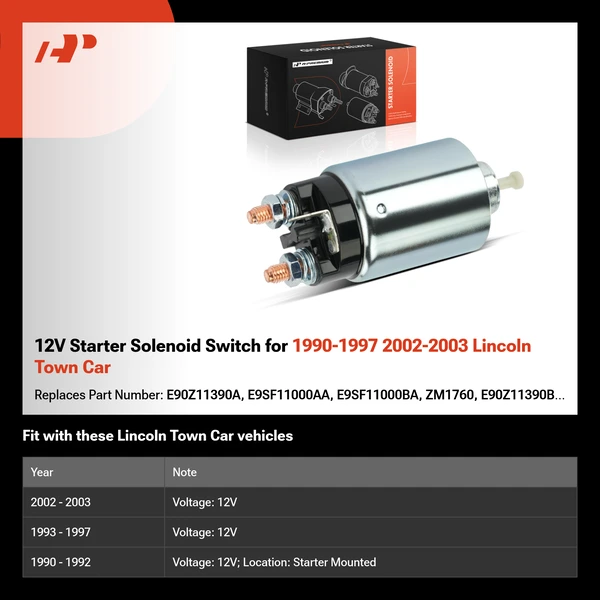 12V Starter Solenoid Switch for 1990-1997 2002-2003 Lincoln Town Car