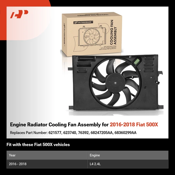 Engine Radiator Cooling Fan Assembly for 2016-2018 Fiat 500X