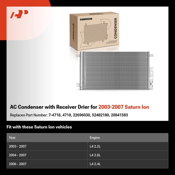 AC Condenser with Receiver Drier for 2003-2007 Saturn Ion