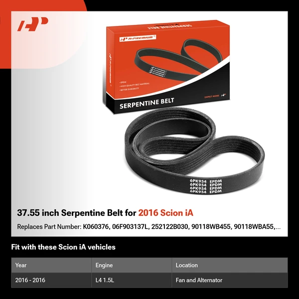 37.55 inch Serpentine Belt for 2016 Scion iA