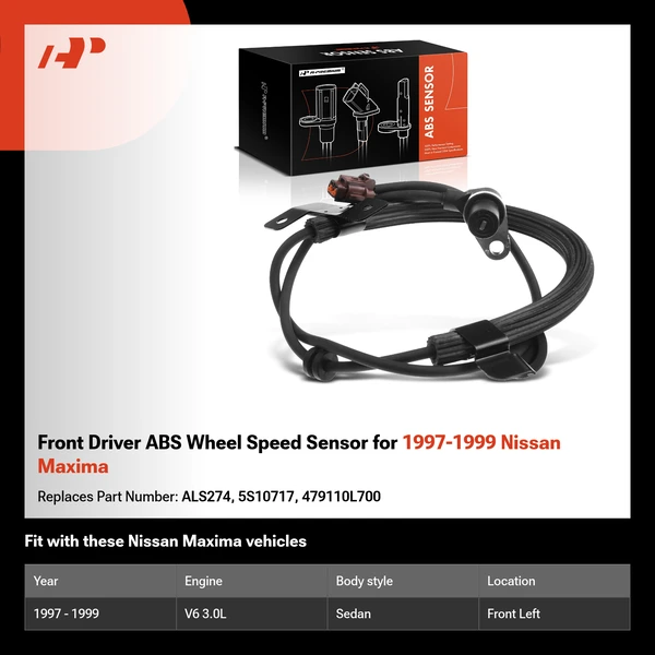 Front Driver ABS Wheel Speed Sensor for 1997-1999 Nissan Maxima