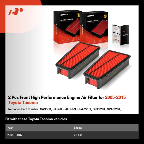 2 Pcs Front High Performance Engine Air Filter for 2005-2015 Toyota Tacoma