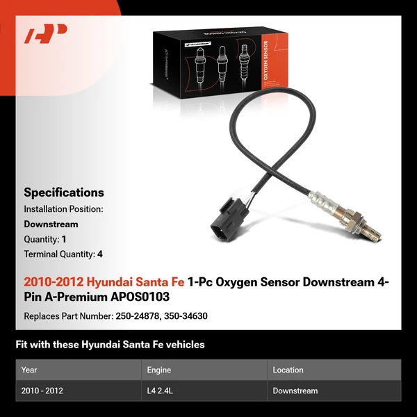 2010-2012 Hyundai Santa Fe 1-Pc Oxygen Sensor Downstream 4-Pin A-Premium APOS0103