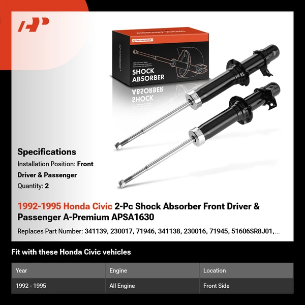 1992-1995 Honda Civic 2-Pc Shock Absorber Front Driver & Passenger A-Premium APSA1630