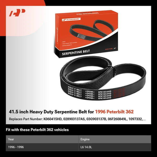 41.5 inch Heavy Duty Serpentine Belt for 1996 Peterbilt 362