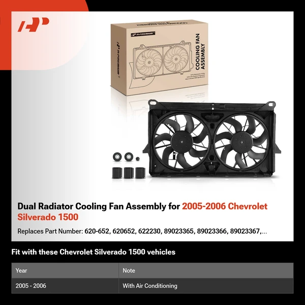 Dual Radiator Cooling Fan Assembly for 2005-2006 Chevrolet Silverado 1500