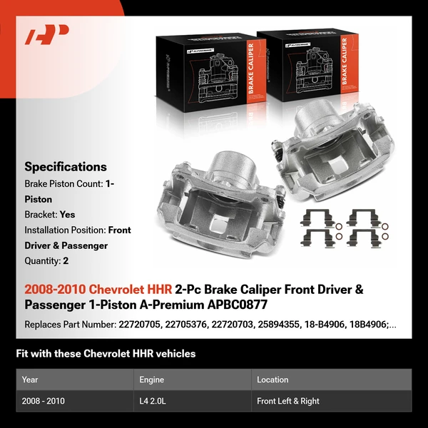 2008-2010 Chevrolet HHR 2-Pc Brake Caliper Front Driver & Passenger 1-Piston A-Premium APBC0877