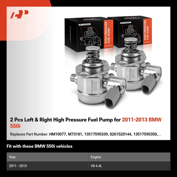 2 Pcs Left & Right High Pressure Fuel Pump for 2011-2013 BMW 550i