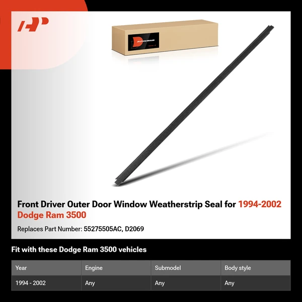 Front Driver Outer Door Window Weatherstrip Seal for 1994-2002 Dodge Ram 3500