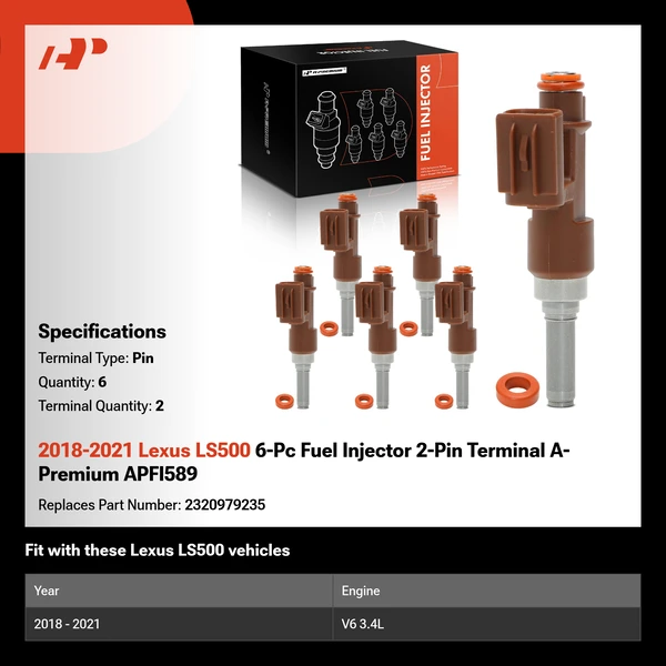 2018-2021 Lexus LS500 6-Pc Fuel Injector 2-Pin Terminal A-Premium APFI589