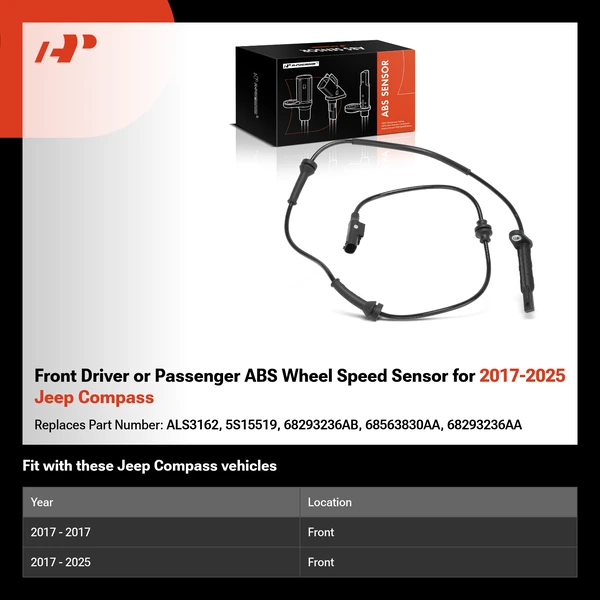 Front Driver or Passenger ABS Wheel Speed Sensor for 2017-2025 Jeep Compass