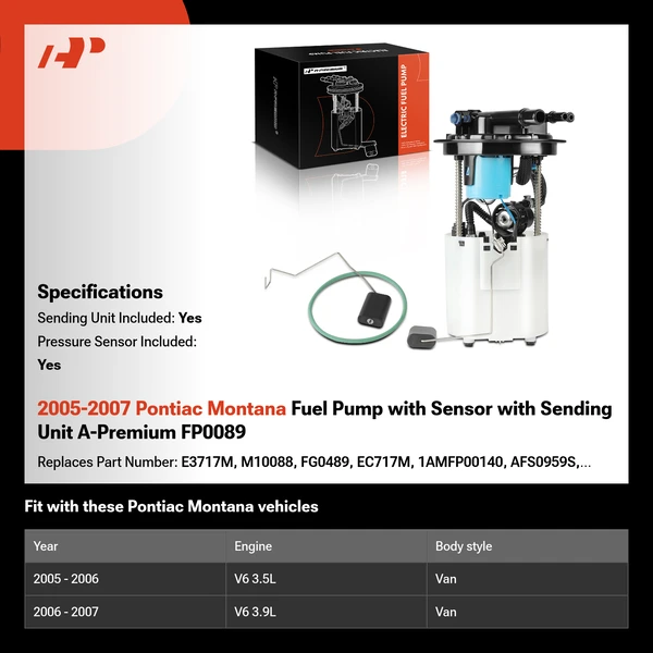 2005-2007 Pontiac Montana Fuel Pump with Sensor with Sending Unit A-Premium FP0089