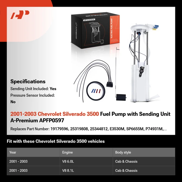 2001-2003 Chevrolet Silverado 3500 Fuel Pump with Sending Unit A-Premium APFP0597