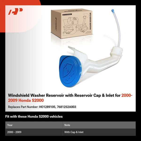 Windshield Washer Reservoir with Reservoir Cap & Inlet for 2000-2009 Honda S2000