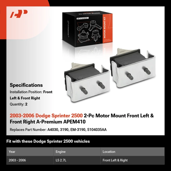 2003-2006 Dodge Sprinter 2500 2-Pc Motor Mount Front Left & Front Right A-Premium APEM410