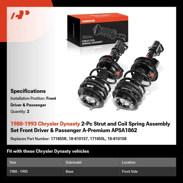 1988-1993 Chrysler Dynasty 2-Pc Strut and Coil Spring Assembly Set Front Driver & Passenger A-Premium APSA1862