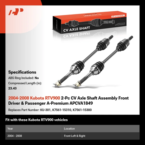 2004-2008 Kubota RTV900 2-Pc CV Axle Shaft Assembly Front Driver & Passenger A-Premium APCVA1849