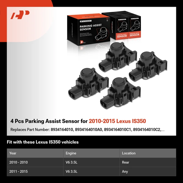 4 Pcs Parking Assist Sensor for 2010-2015 Lexus IS350