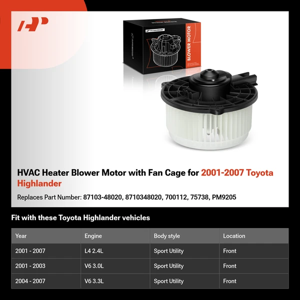 HVAC Heater Blower Motor with Fan Cage for 2001-2007 Toyota Highlander
