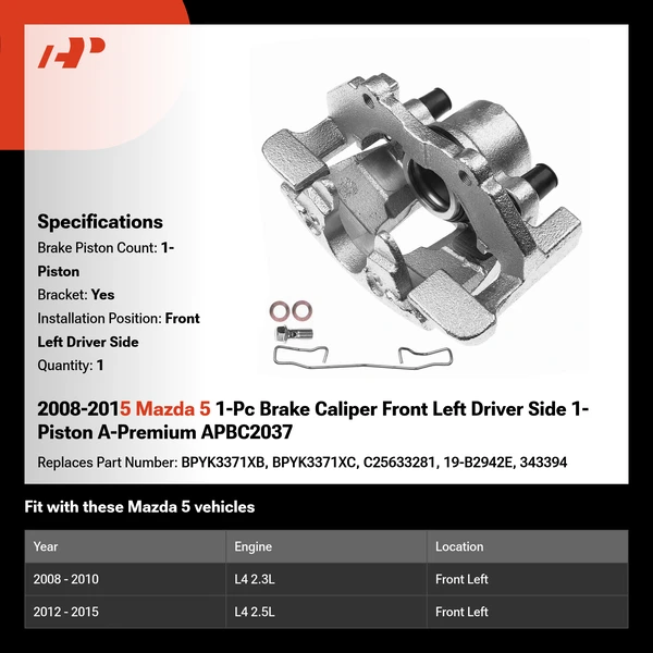 2008-2015 Mazda 5 1-Pc Brake Caliper Front Left Driver Side 1-Piston A-Premium APBC2037