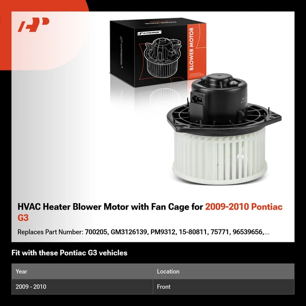 HVAC Heater Blower Motor with Fan Cage for 2009-2010 Pontiac G3